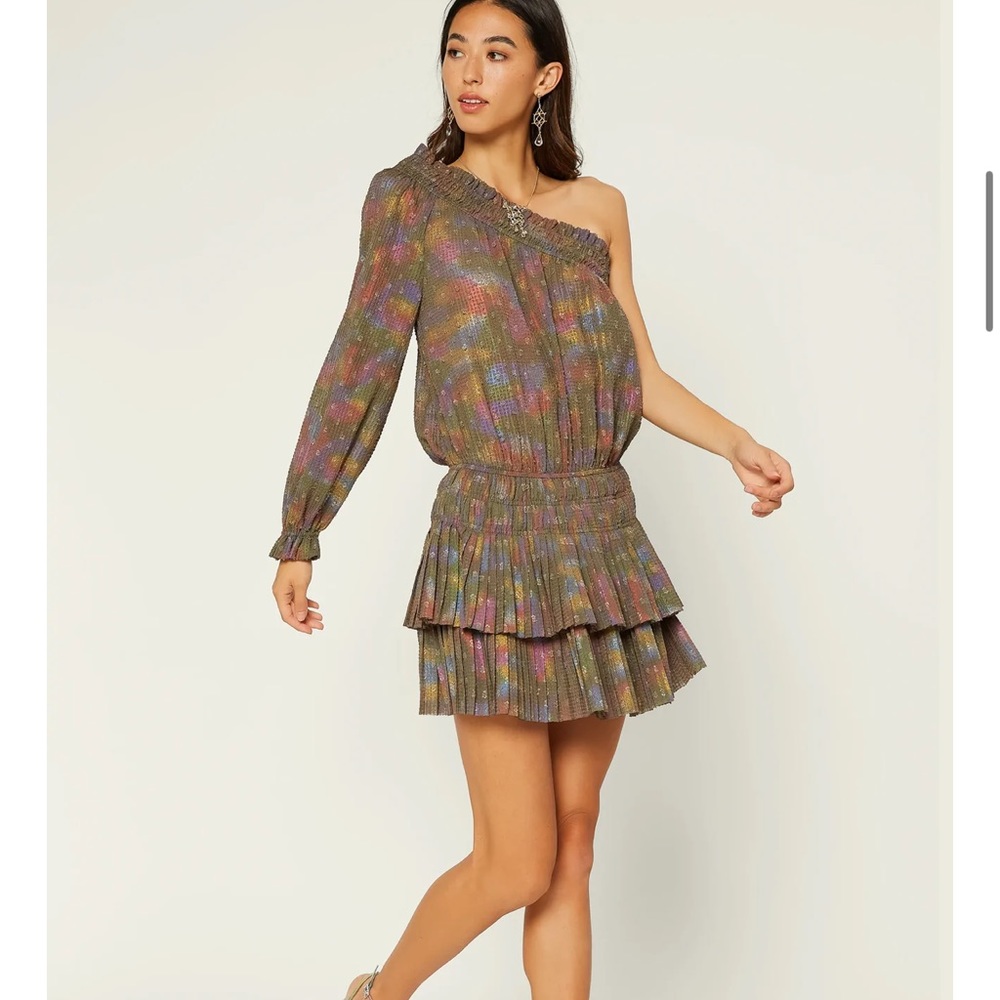 Anthropologie Current Air Metallic One Sleeve Dress Sz L